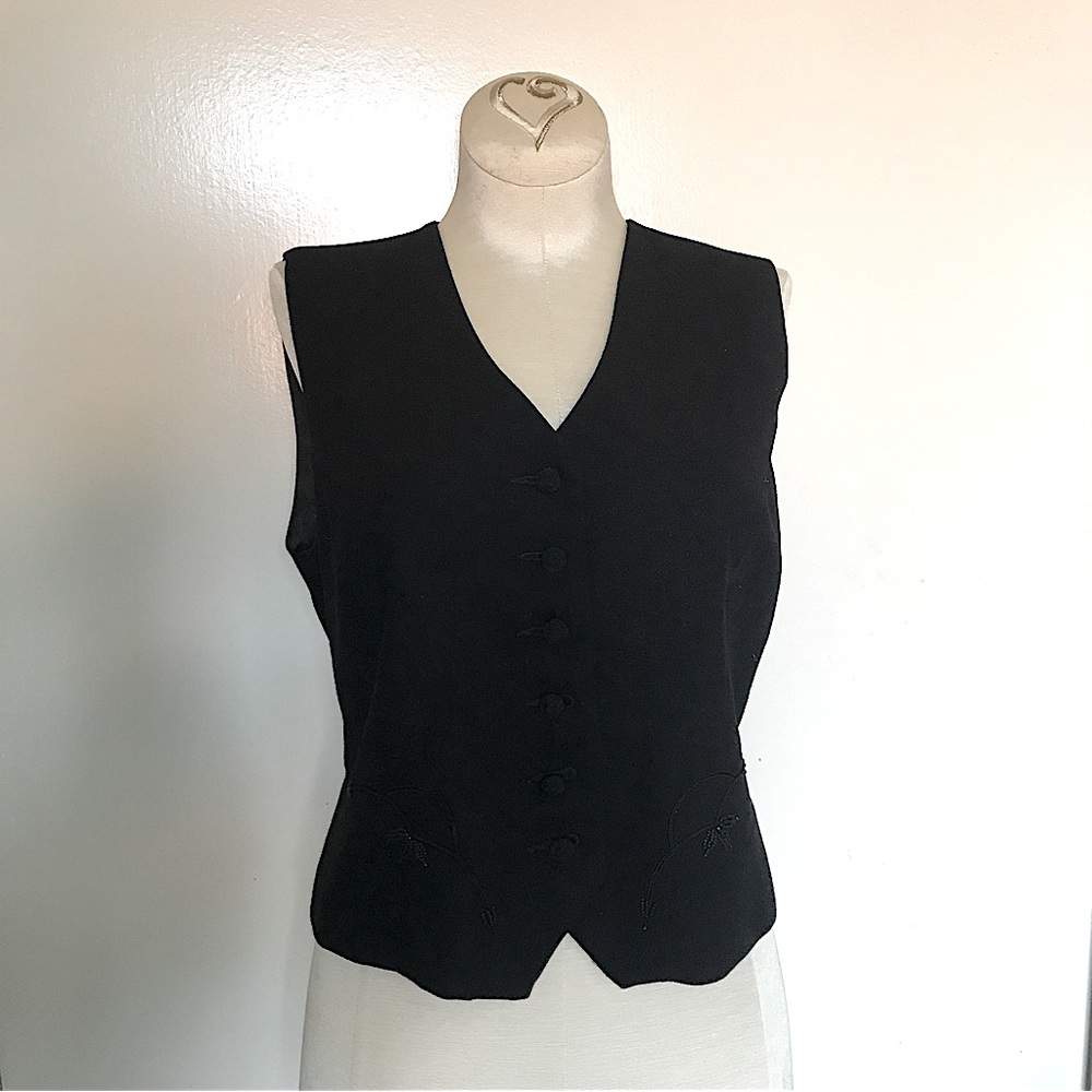 VTG Banana Republic Beaded Oriental Asian Button Vest Black 2 Vintage